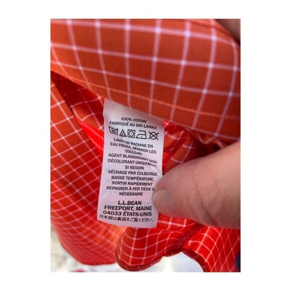 L.L. Bean Button Down Shirt Orange Gingham Check Wrinkle Free Traditional Fit - Picture 4 of 5